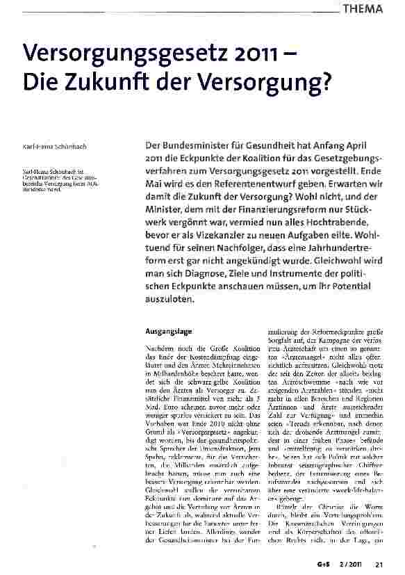 Vorschauseite 1: Versorgungsgesetz 2011 -Die Zukunft der Versorgung?