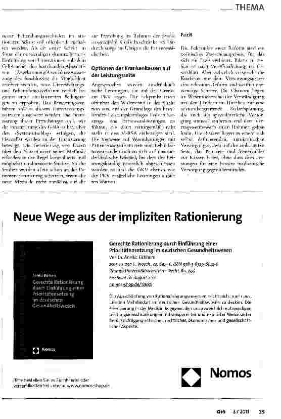 Vorschauseite 5: Versorgungsgesetz 2011 -Die Zukunft der Versorgung?