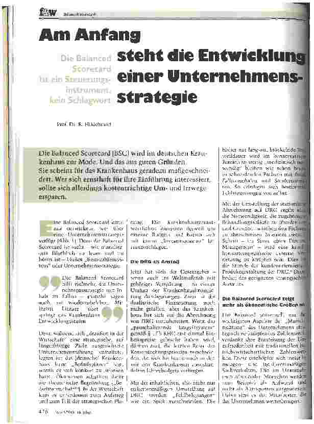 Vorschauseite 1: Am Anfang steht die Entwicklung einer Unternehmensstrategie die Balanced Scorecard ist ein Steuerungsinstrument, kein Schlagwort