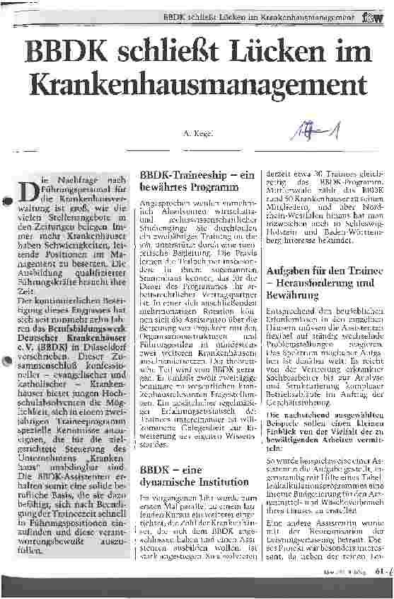Vorschauseite 1: BBDK schließt Lücken im Krankenhausmanagement