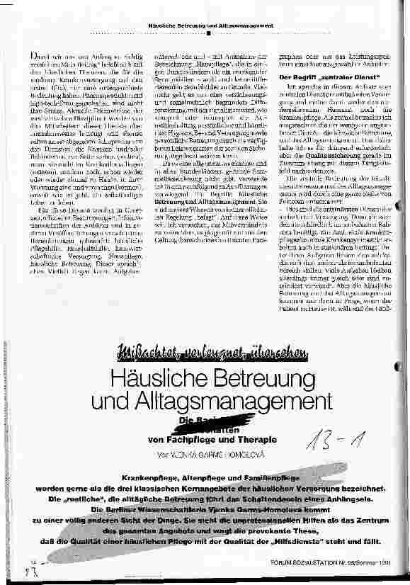 Vorschauseite 1: Häusliche Betreuung und Alltagsmanagement Mißachtet, verleugnet, übersehen