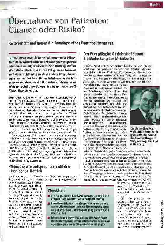 Vorschauseite 1: Übernahme von Patienten: Chance oder Risiko?