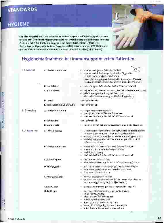 Vorschauseite 1: Standards/Hygiene Hygienemaßnahmen bei immunsupprimierten Patienten