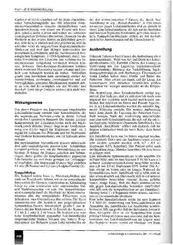 Vorschauseite 2: Spinalanästhesie - Wirkungsweise, Technik, Komplikationen, Indikationen (CME 5/01)