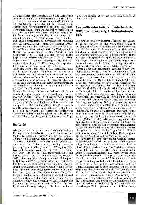 Vorschauseite 3: Spinalanästhesie - Wirkungsweise, Technik, Komplikationen, Indikationen (CME 5/01)