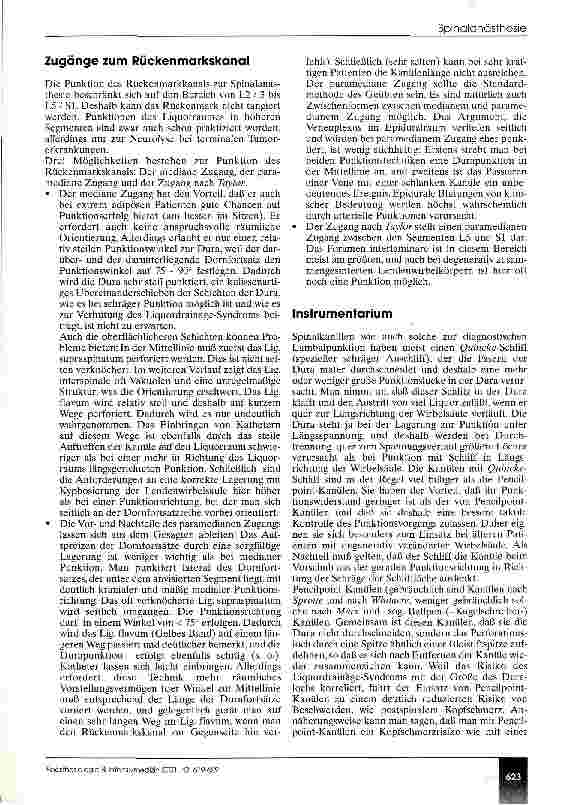 Vorschauseite 5: Spinalanästhesie - Wirkungsweise, Technik, Komplikationen, Indikationen (CME 5/01)
