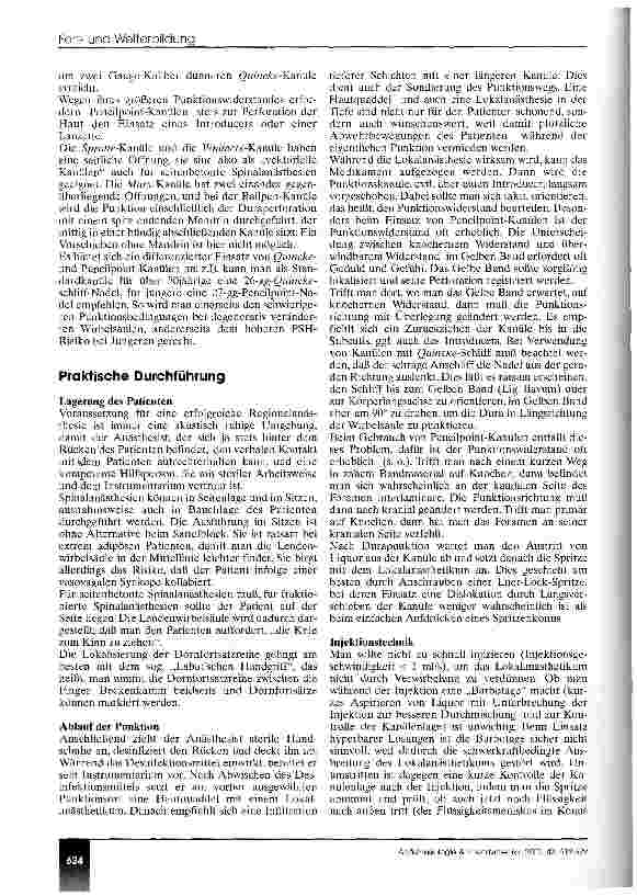 Vorschauseite 6: Spinalanästhesie - Wirkungsweise, Technik, Komplikationen, Indikationen (CME 5/01)