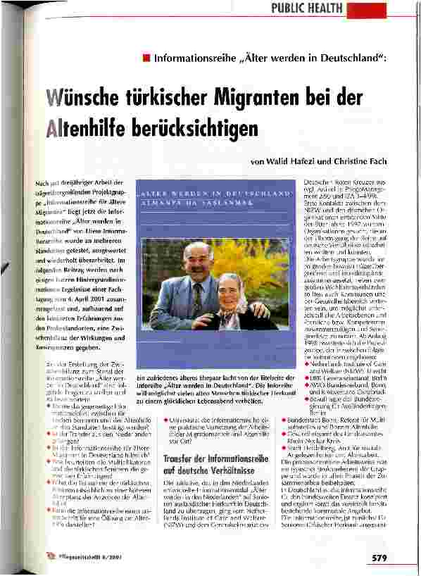 Vorschauseite 1: Wünsche türkischer Migranten bei der Altenhilfe berücksichtigen Informationsreihe Älter werden in Deutschland