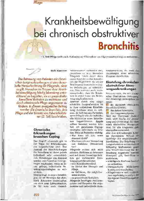 Vorschauseite 1: Krankheitsbewältigung bei chronisch obstruktiver Bronchitis 1. Teil: Pflege heißt auch, Patienten zur Übernahme von Eigenverantwortung zu motivieren