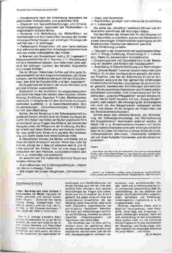 Vorschauseite 2: Modellversuch „Verbesserung der Schwangeren Vorsorge und Nachbetreuung von Neugeborenen mit dem Ziel einer Senkung der Säuglingssterblichkeit