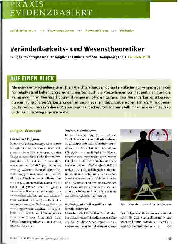 Vorschauseite 1: Veränderbarkeitsund WesenstheoretikerFähigkeitskonzepte und ihr möglicher Einf luss auf das Therapieergebnis
