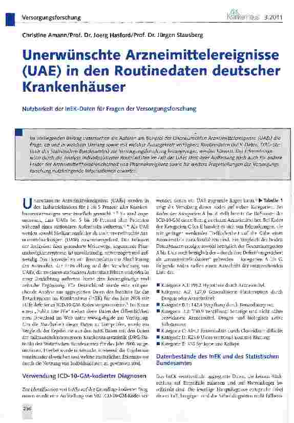 Vorschauseite 1: Arzneimittelereignisse (UAE) in den Routinedaten deutscher Krankenhäuser