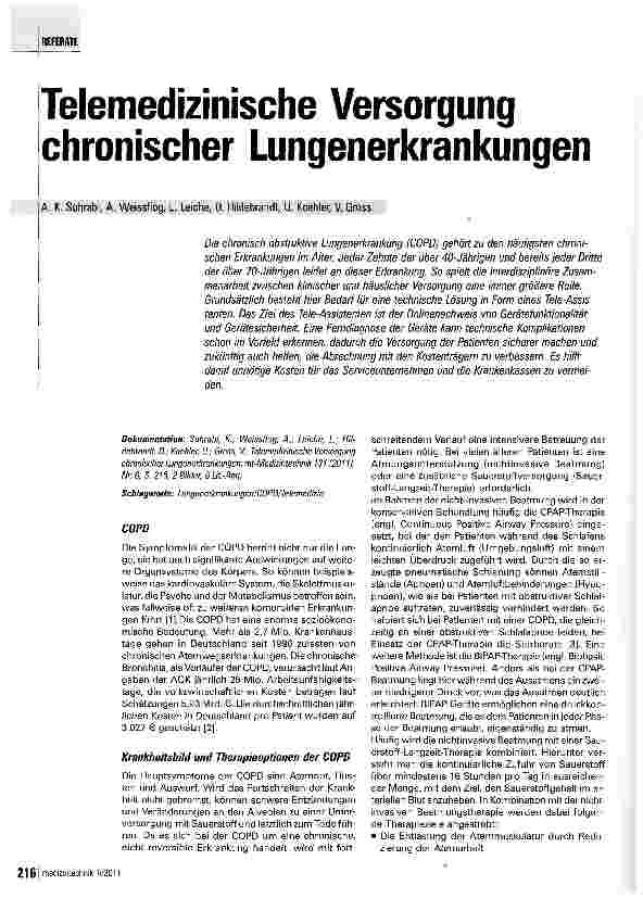 Vorschauseite 1: Telemedizinische Versorgung chronischer Lungenerkrankungen