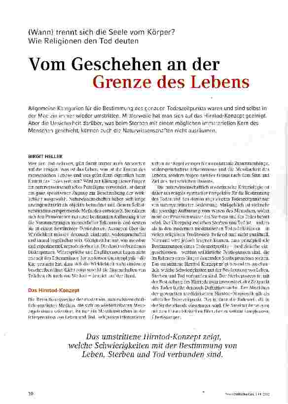 Vorschauseite 1: Vom Geschehen an der Grenze des Lebens