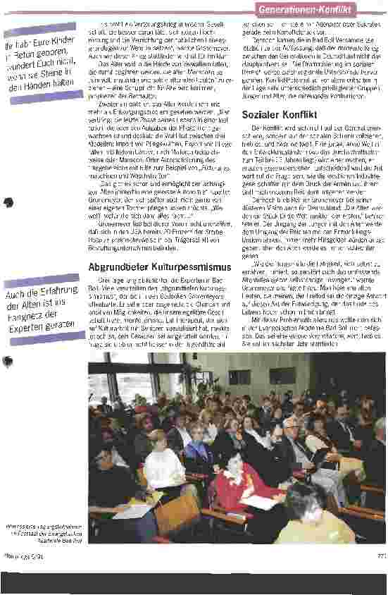 Vorschauseite 2: Rache für das vergiftete Erbe - Lebhafte Diskussion in Bad Boll um die Thesen eines Rebellen in Sachen Altenhilfe