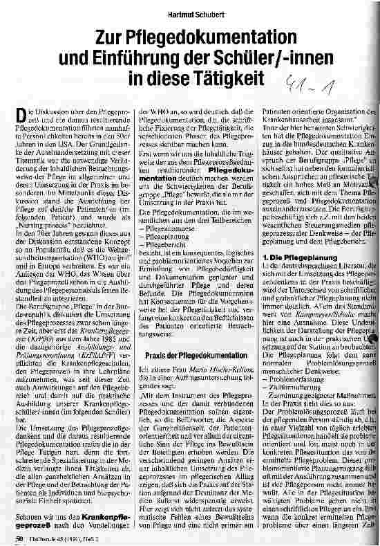 Vorschauseite 1: Zur Pflegedokumentation und Einführung der Schüler/innen in diese Tätigkeit