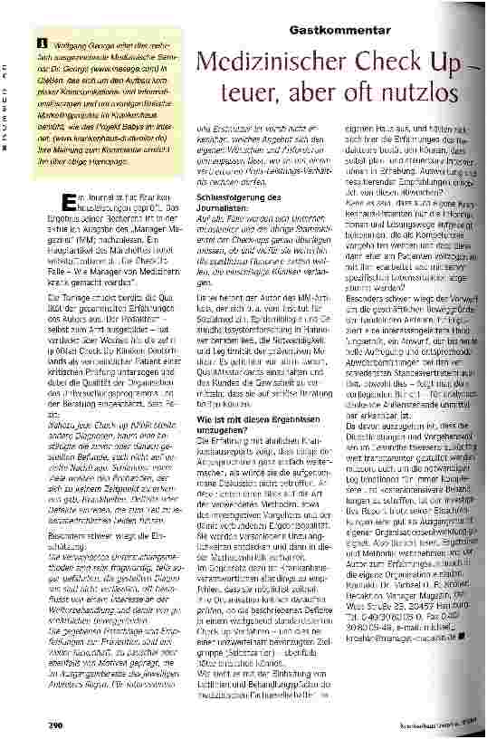Vorschauseite 1: Medizinischer Check up - teuer, aber oft nutzlos