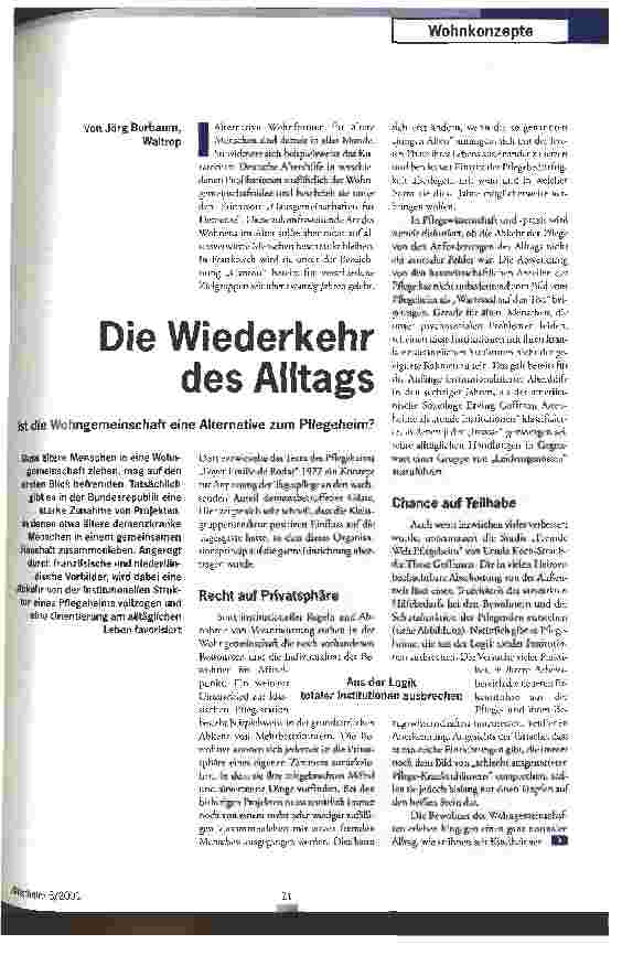 Vorschauseite 1: Die Wiederkehr des Alltags Ist die Wohngemeinschaft eine Alternative zum Pflegeheim?