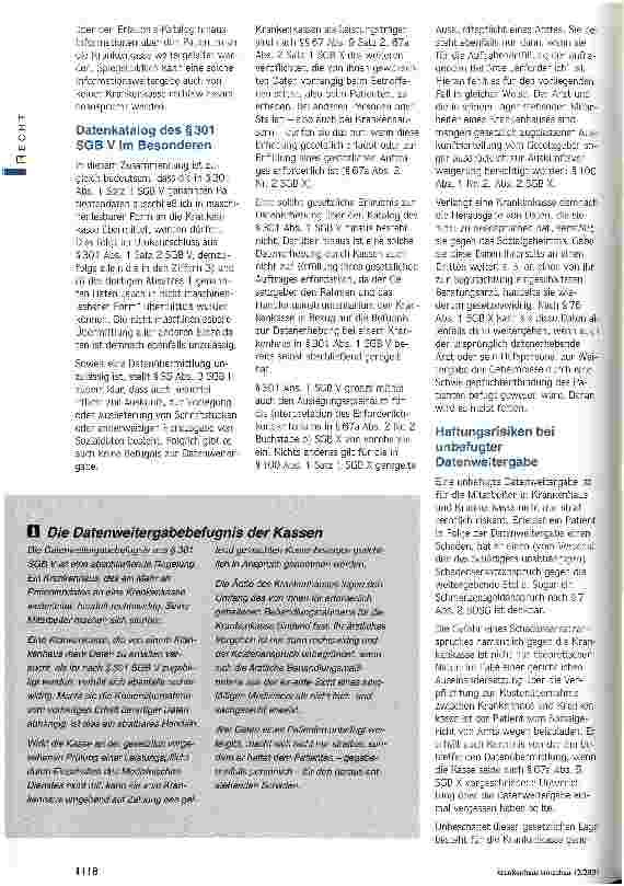 Vorschauseite 2: § 301 SGB V oder: Geld nur gegen Daten? Krankenkassen, Krankenhäuser und der Datenschutz