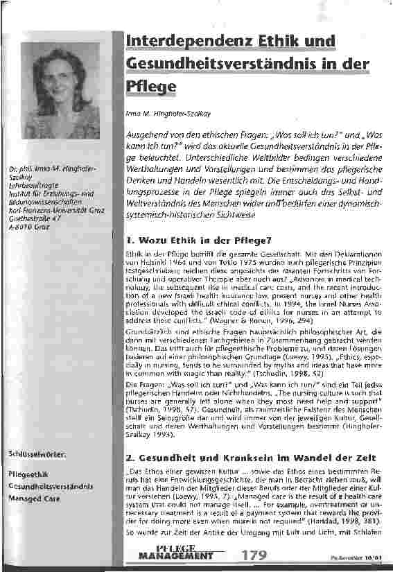 Vorschauseite 1: Interdependenz Ethik und Gesundheitsverständnis in der Pflege