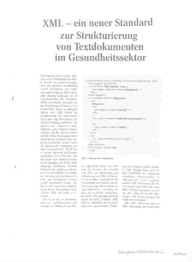 Vorschauseite 1: XML - ein neuer Standard zur Strukturierung von Textdokumenten im Gesundheitssektor