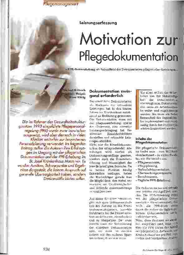 Vorschauseite 1: Motivation zur Pflegedokumentation PPR-Datenerhebung als Spiegelbild der Dokumentation pflegerischer Leistungen