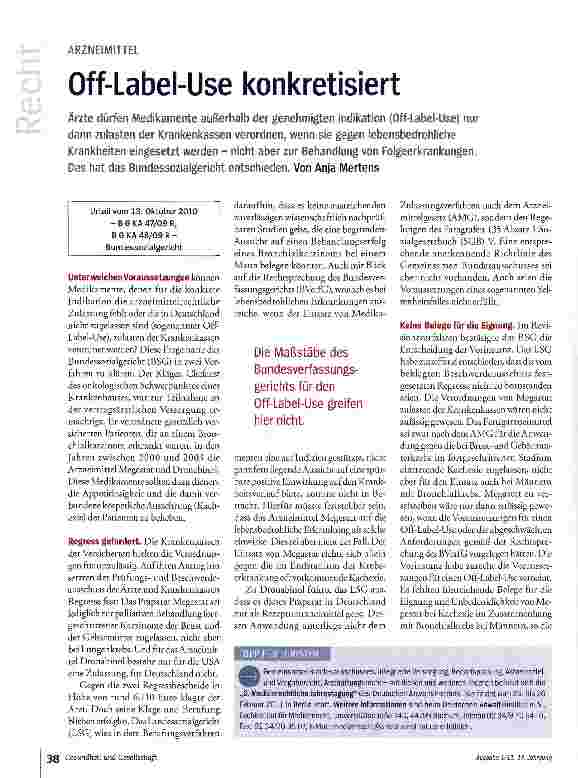Vorschauseite 1: ARZNEIMITTELOff-Label-Use konkretisiert