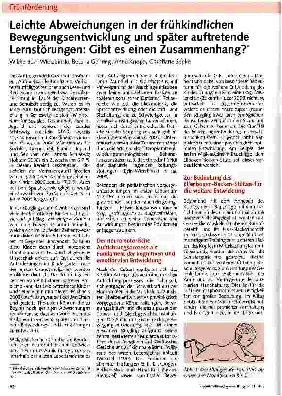 Vorschauseite 1: Leichte Abweichungen in der frühkindlichen Bewegungsentwicklung und später auftretende Lernstörungen: Gibt es einen Zusammenhang?