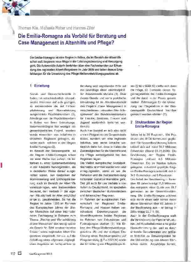 Vorschauseite 1: Die Emilia-Romagna als Vorbild für Beratung und Case Management in Altenhilfe und Pflege?