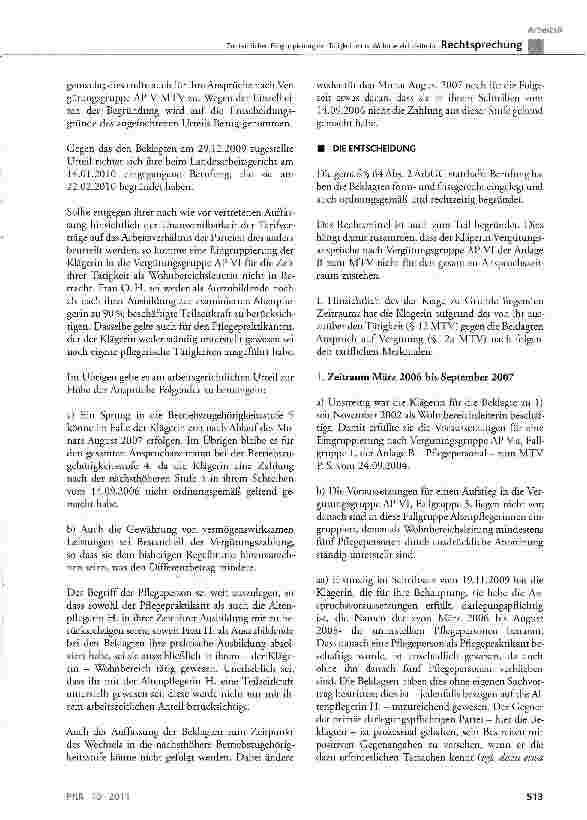 Vorschauseite 3: Zur tariflichen Eingruppierung der Tätigkeit einer WohnbereichsLeiterinMTV § 12, § 12a, 25 Abs. 2; ArbGG § 64 Abs. 2