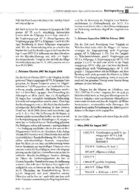 Vorschauseite 5: Zur tariflichen Eingruppierung der Tätigkeit einer WohnbereichsLeiterinMTV § 12, § 12a, 25 Abs. 2; ArbGG § 64 Abs. 2