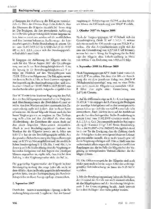 Vorschauseite 6: Zur tariflichen Eingruppierung der Tätigkeit einer WohnbereichsLeiterinMTV § 12, § 12a, 25 Abs. 2; ArbGG § 64 Abs. 2