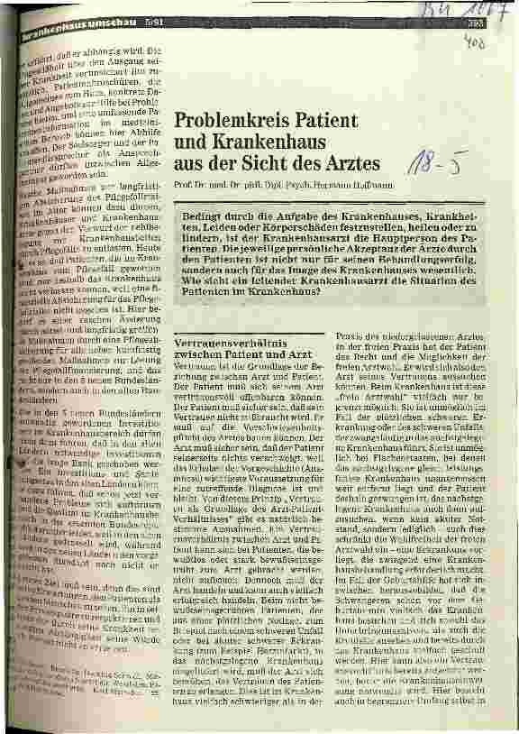 Vorschauseite 1: Problemkreis Patient und Krankenhaus aus der Sicht des Arztes