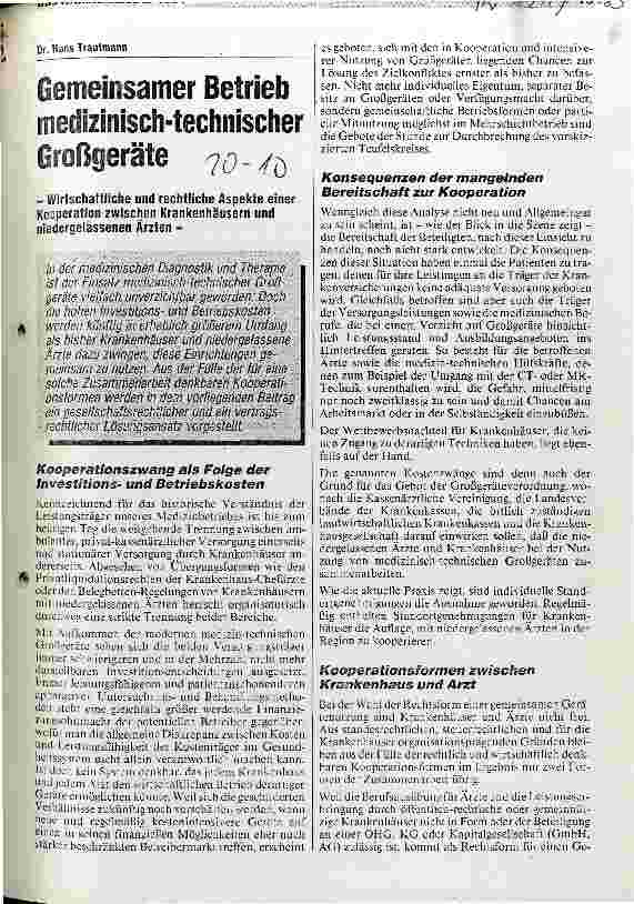 Vorschauseite 1: Gemeinsamer Betrieb medizinisch-technischer Großgeräte Wirtschaftliche und rechtliche Aspekte einer Kooperation. ..
