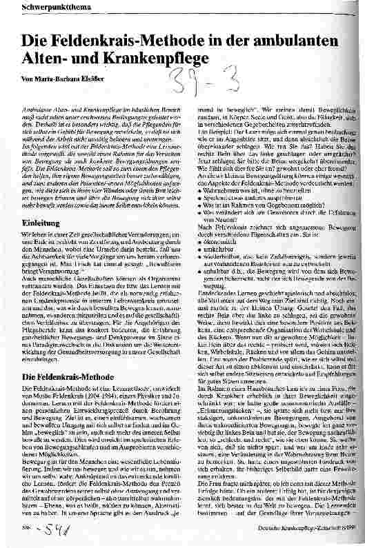 Vorschauseite 1: Die Feldenkrais-Methode in der ambulanten Altenund Krankenpflege
