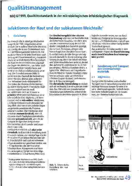 Vorschauseite 1: Infektionen der Haut und der subkutanen Weichteile MiQ 6/1999, Qulitätsstandards in der mikrobiologischen-infektiologischen Diagnostik