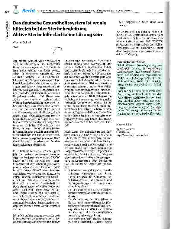 Vorschauseite 1: Das deutsche Gesundheitssystem ist wenig hilfreich bei der Sterbebegleitung Aktive Sterbehilfe darf keine Lösung sein