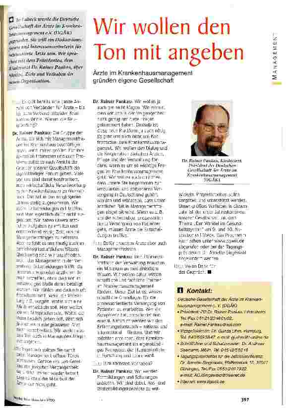 Vorschauseite 1: Wir wollen den Ton mit angeben Ärzte im Krankenhausmanagement gründen eigene Gesellschaft