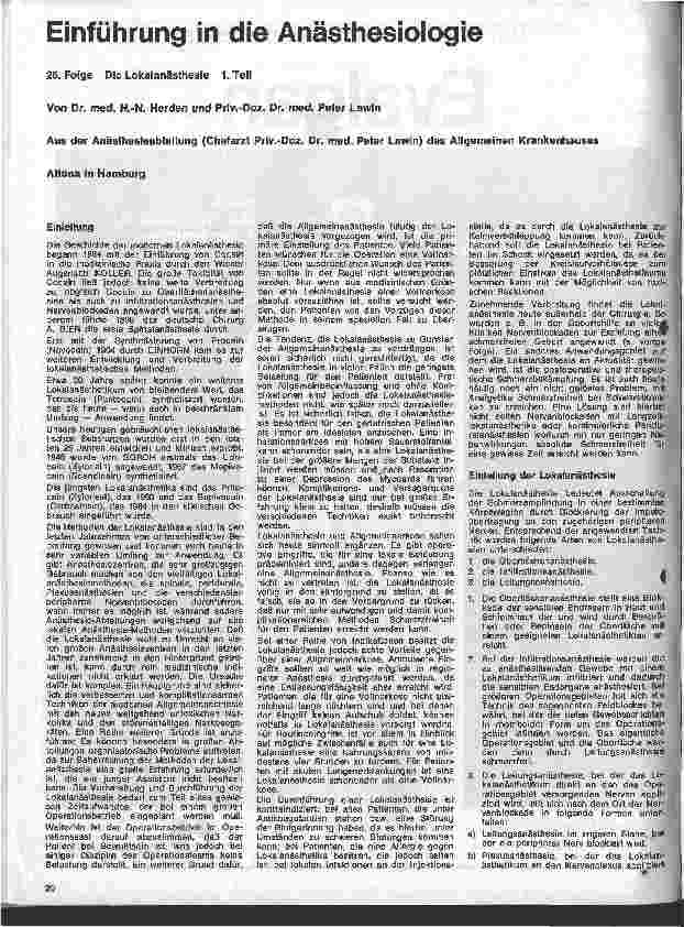 Vorschauseite 1: Einführung in die Anästhesiologie 25. Folge: Die Lokalanästhesie 1. Teil