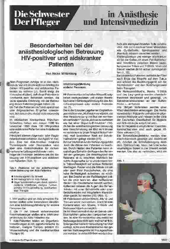 Vorschauseite 1: Besonderheiten bei der anästhesiologischen Betreuung HIV-positiver und aidskranker Patienten