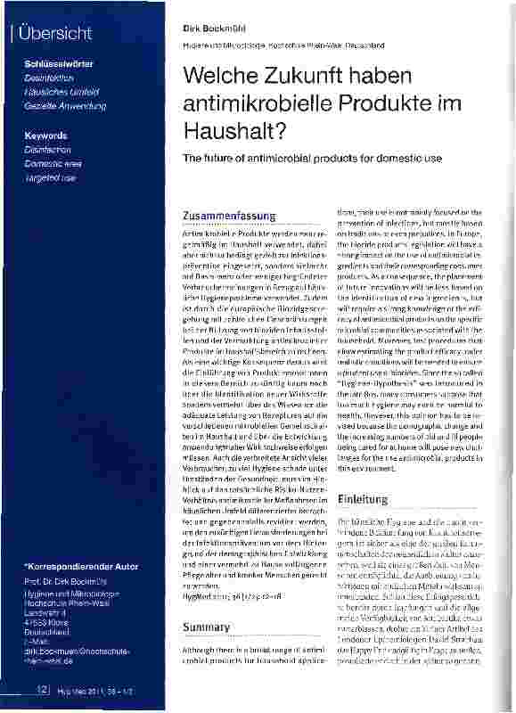 Vorschauseite 1: Welche Zukunft haben antimikrobielle Produkte im Haushalt?The future of antimicrobial products for domestic use