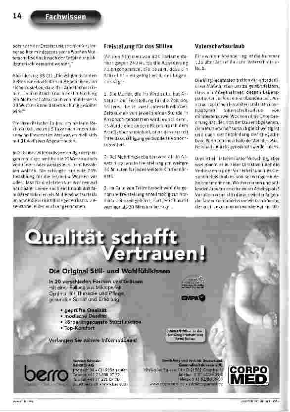 Vorschauseite 2: Mutterschutz in EuropaEiniges wurde erreicht, aber jeder muss in den nächsten Monaten aktiv werden.