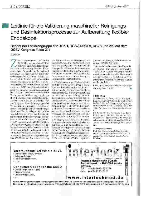 Vorschauseite 1: Leitlinie für die Validierung maschineller Reinigungsund Desinfektionsprozesse zur Aufbereitung flexibler Endoskope