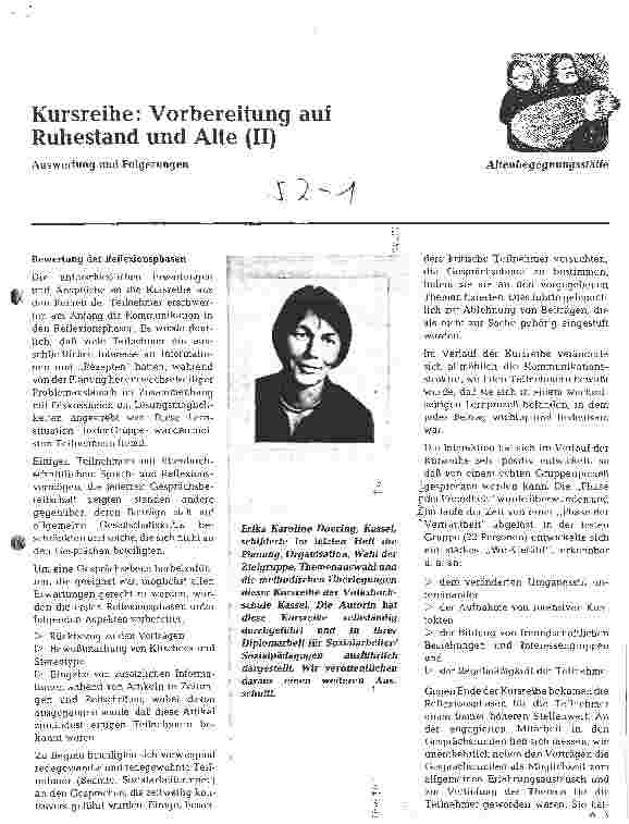 Vorschauseite 1: Kursreihe: Vorbereitung auf Ruhestand und Alter (II)