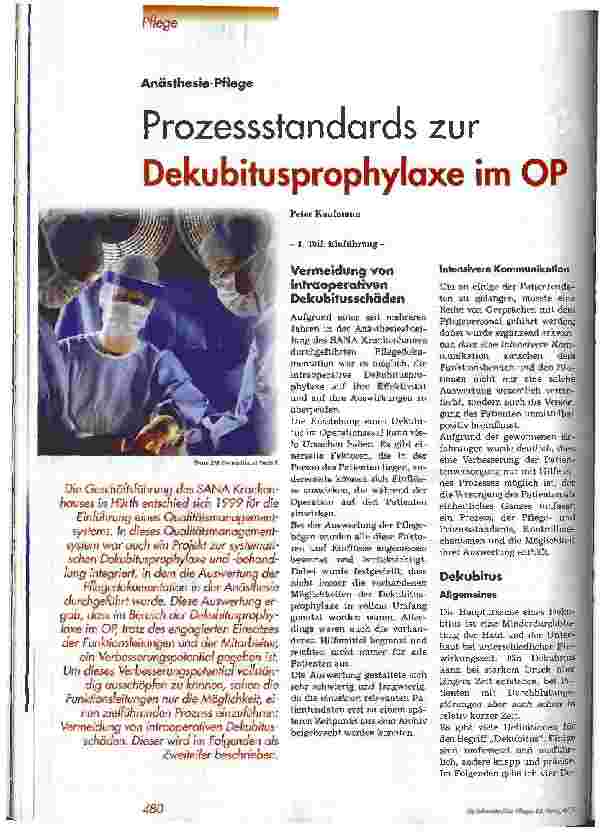 Vorschauseite 1: Prozessstandards zur Dekubitusprophylaxe im OP 1. Teil: Einführung