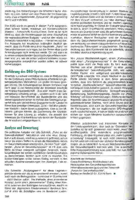 Vorschauseite 6: 100 Tage Ulla Schmidt Weichenstellungen für eine neue Gesundheitspolitik?