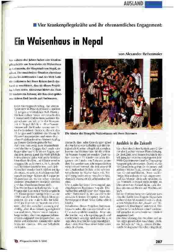 Vorschauseite 1: Ein Waisenhaus in Nepal Vier Krankenpflegekräfte und ihr ehrenamtliches Engagement