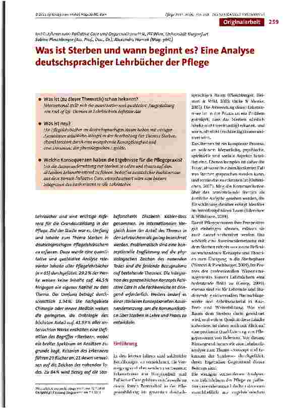 Vorschauseite 1: Was ist Sterben und wann beginnt es? Eine Analyse deutschsprachiger Lehrbücher der Pflege