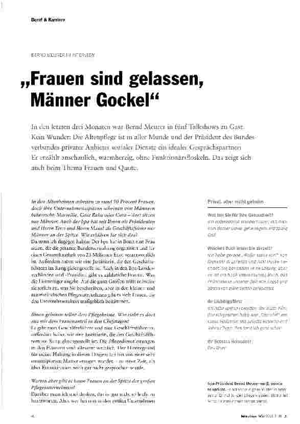 Vorschauseite 1: BERND MEURER IM INTERVIEW„Frauen sind gelassen, Männer Gockel