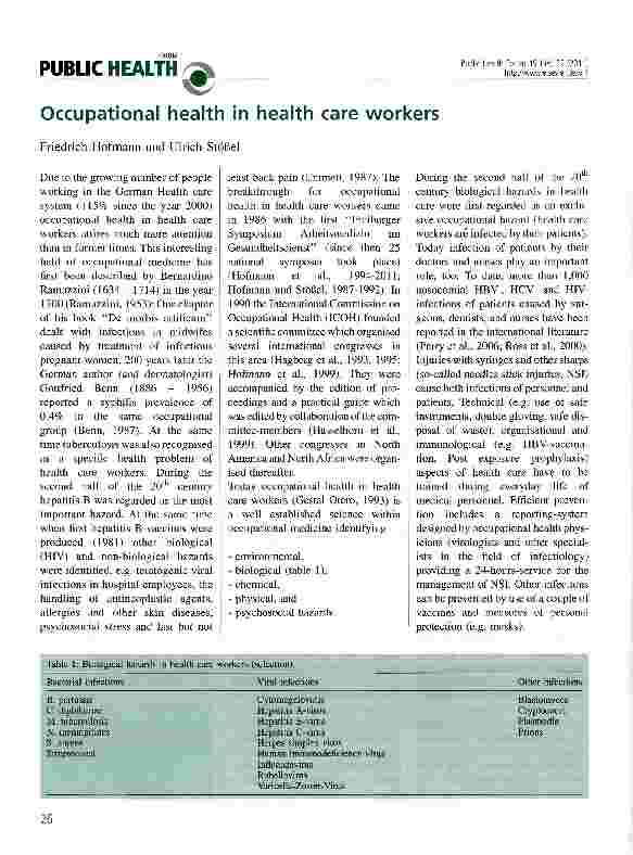 Vorschauseite 1: Occupational health in health care workers
